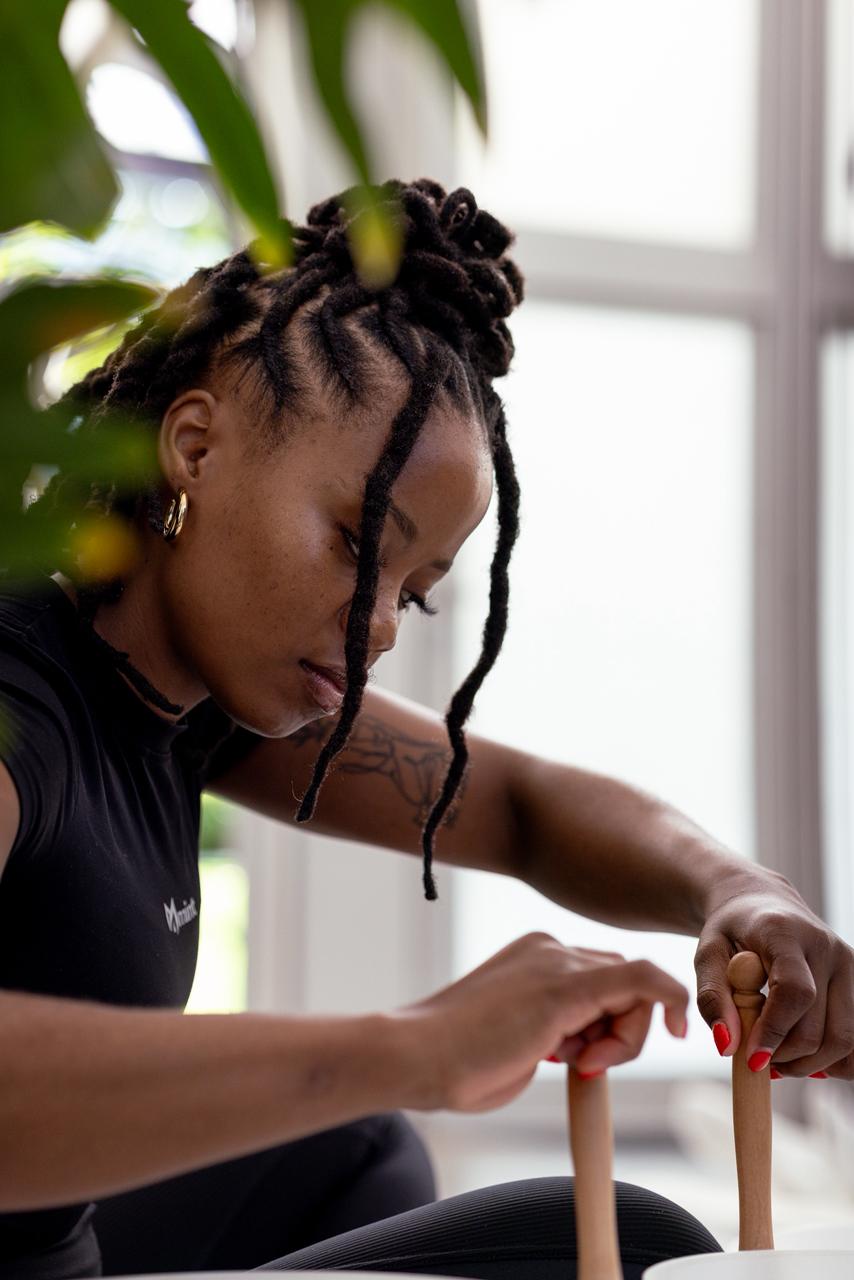 Young African woman in peaceful wellness setting