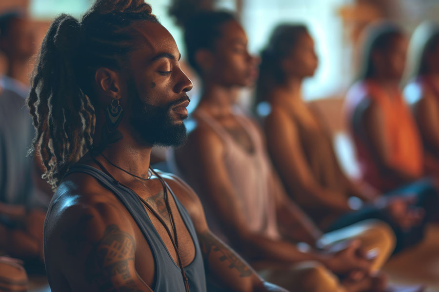 African woman in breathwork meditation session